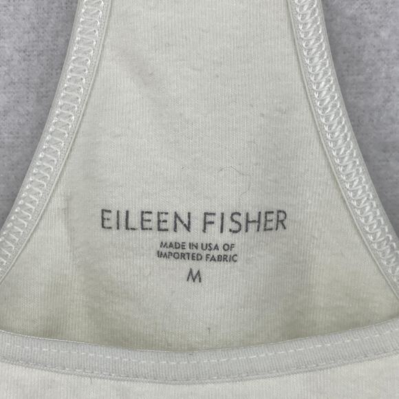 EILEEN FISHER Tank Top M Organic Cotton Jersey Racerback Halter Shelf Bra Ivory - Picture 5 of 13